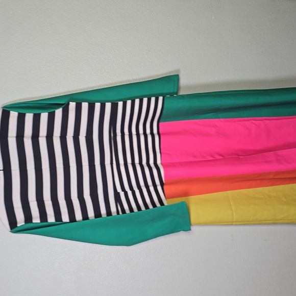 Oshoplive Colorblock Stripe Peplum Dress in Green, Pink, Orange & Yellow NwT. - Picture 6 of 8